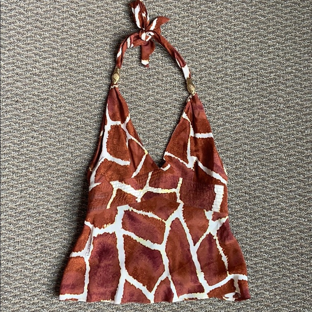 Roberto Cavalli Brown Animal Print Halter Top